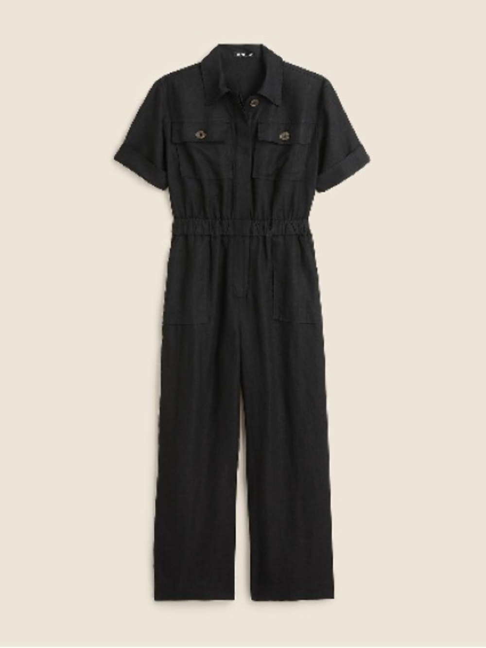 J.Crew new linen Short-Sleeve Utility Jumpsuit black NWT
